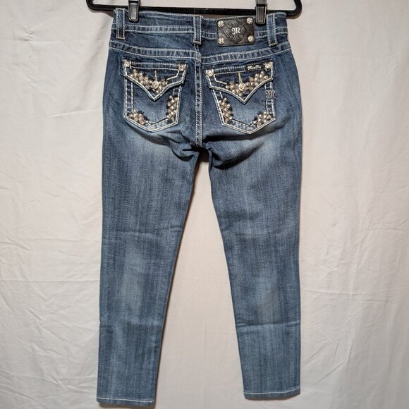 Miss Me Women's Medium Wash Mid-Rise Skinny Jeans Bling Embellished Size 27 - Picture 5 of 9